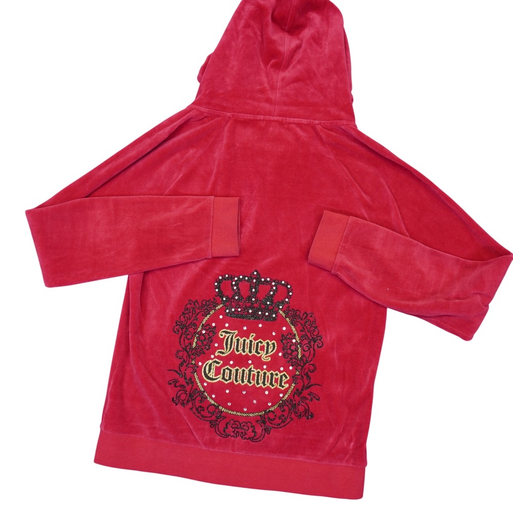 Juicy Couture Hoodie Women Medium Pink Velour Y2K Back Logo Embellished Zip Up